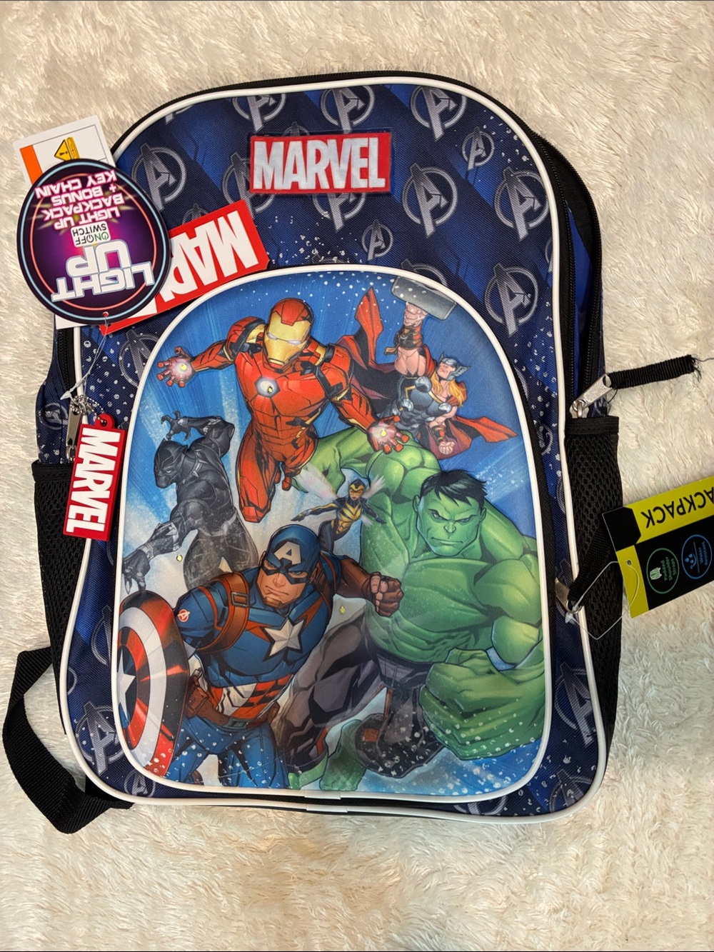 Marvel Blue Kids Avengers Backpack with Multicolor Hero Print